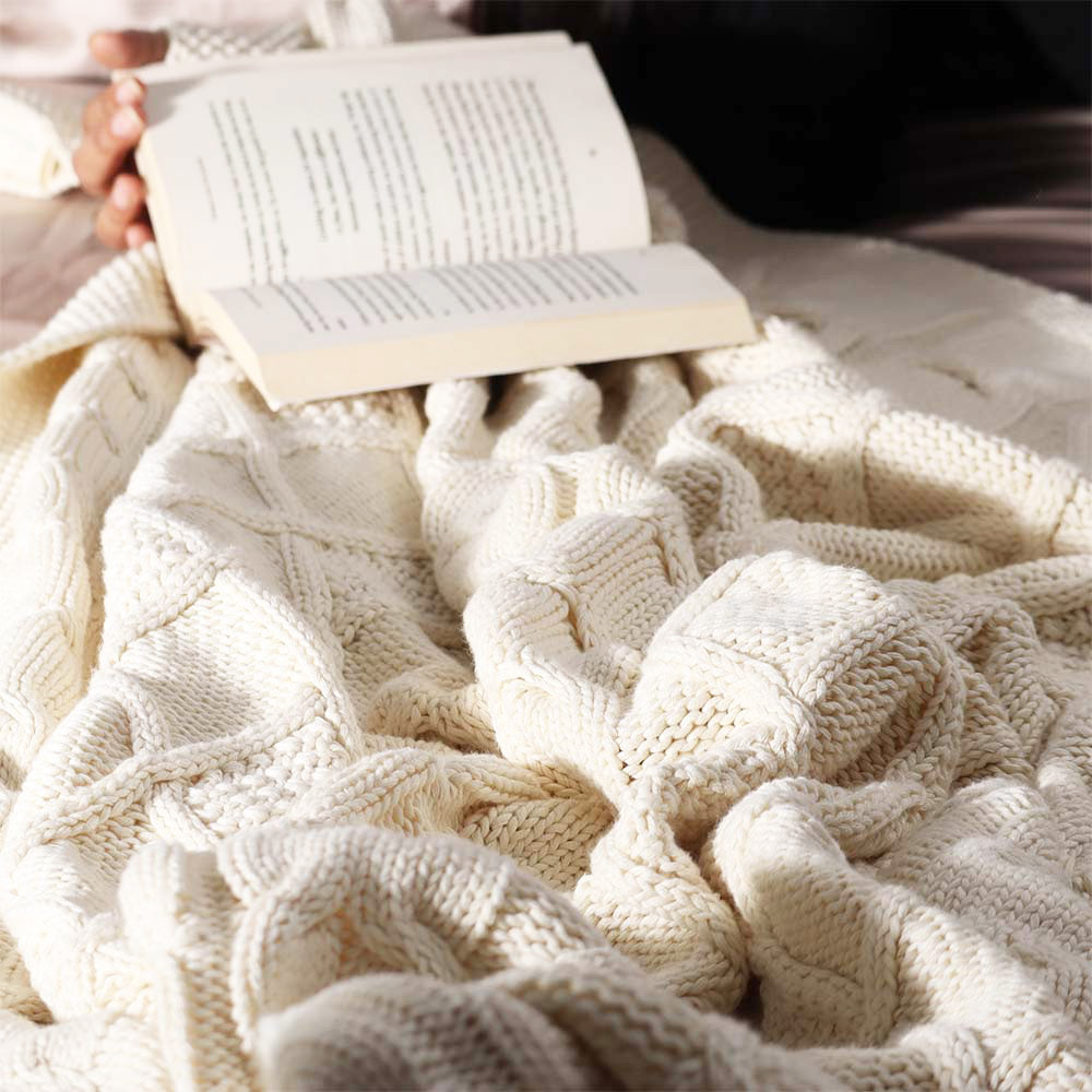 Honeycomb Knitted Throw - Cream