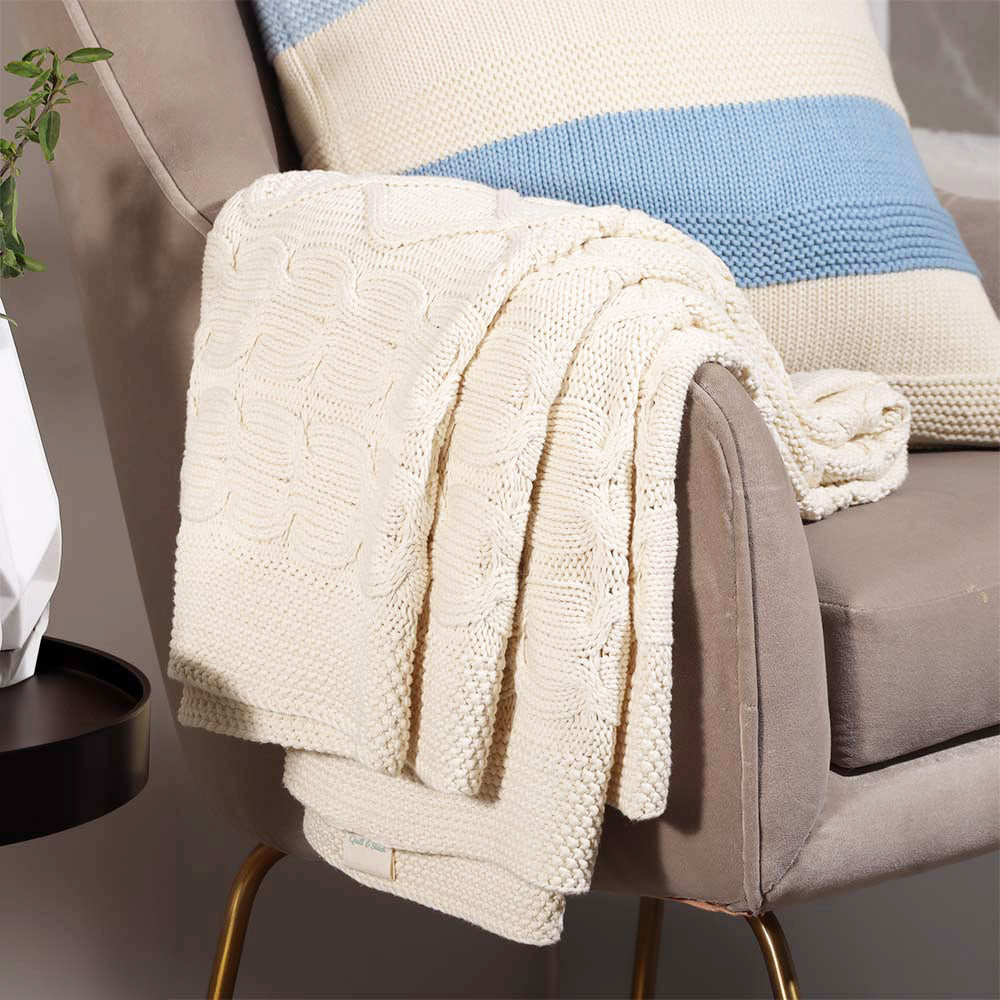 Honeycomb Knitted Throw - Cream