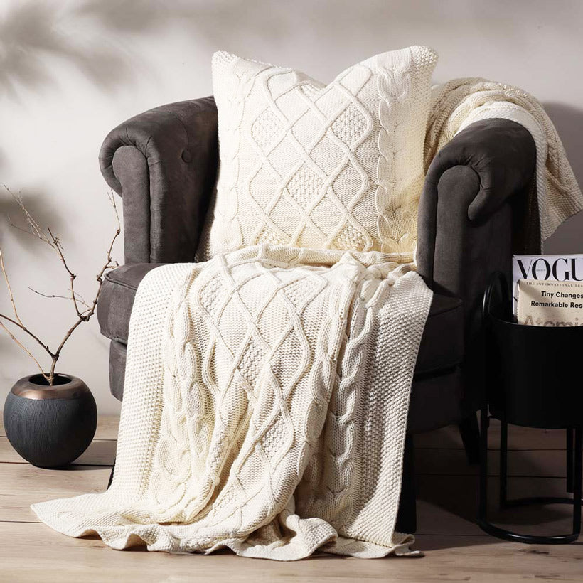 Honeycomb Knitted Throw - Cream