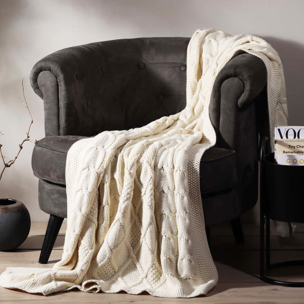 Honeycomb Knitted Throw - Cream