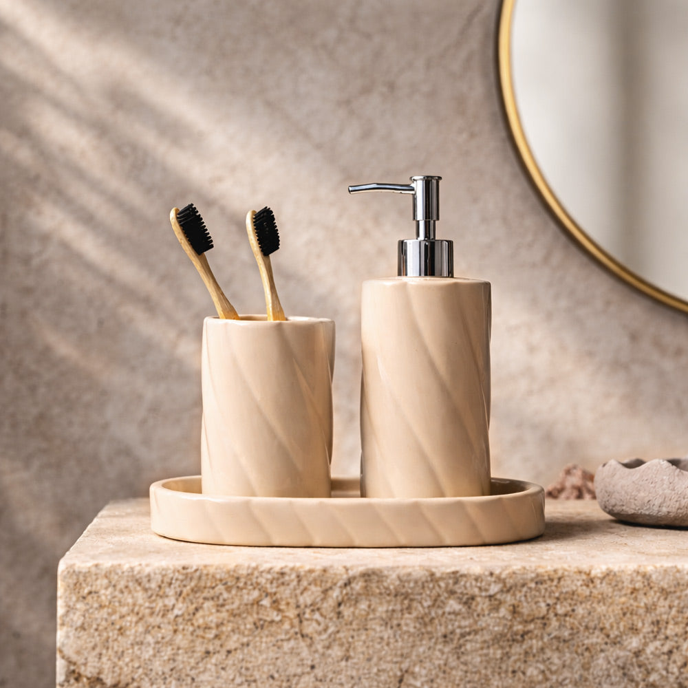 Swirl 3-piece Bathroom Set - Cream