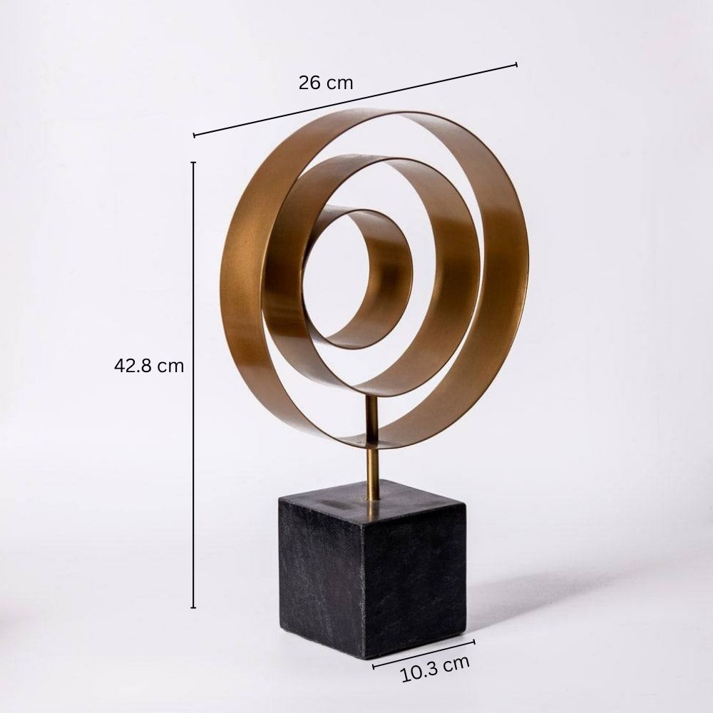Swirl Metallic Sculpture with Marble Base - Black Gold