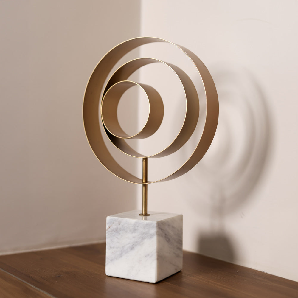 Swirl Metallic Sculpture with Marble Base - White Gold