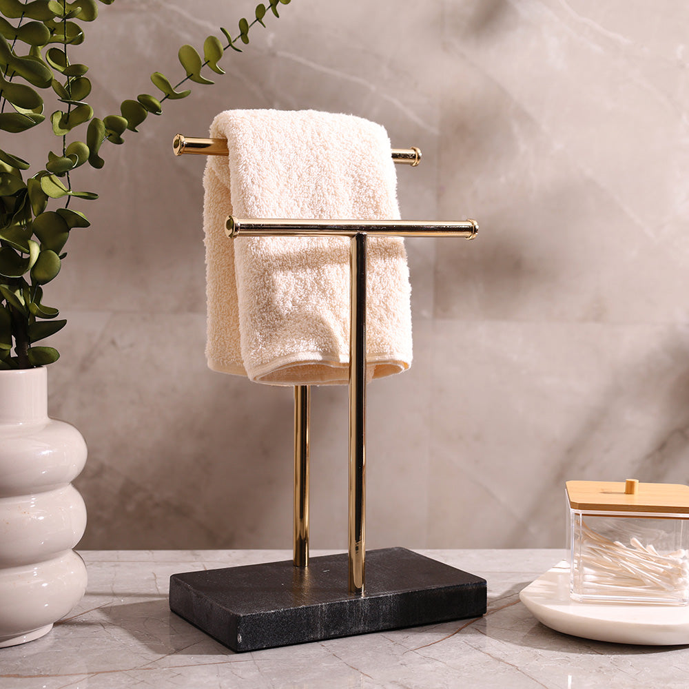 Lena Hand Towels Stand with Marble Base - Black Gold