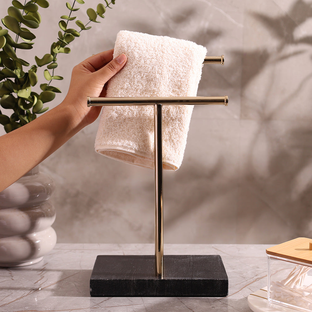 Lena Hand Towels Stand with Marble Base - Black Gold