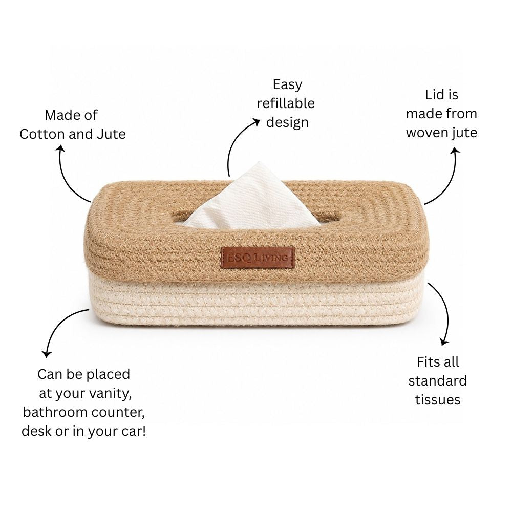 Tahar Cotton & Jute Tissue Box Holder - Natural Cream