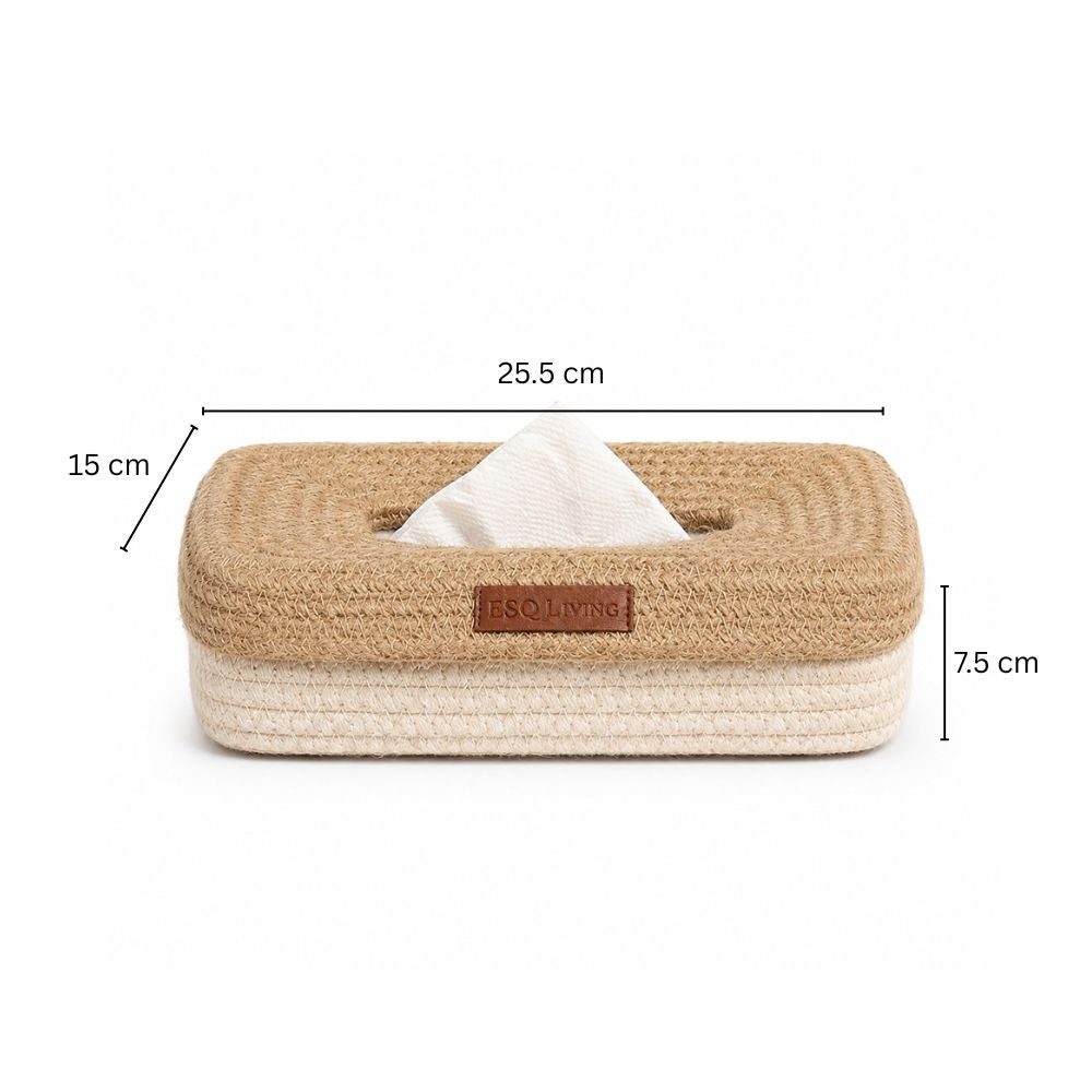Tahar Cotton & Jute Tissue Box Holder - Natural Cream