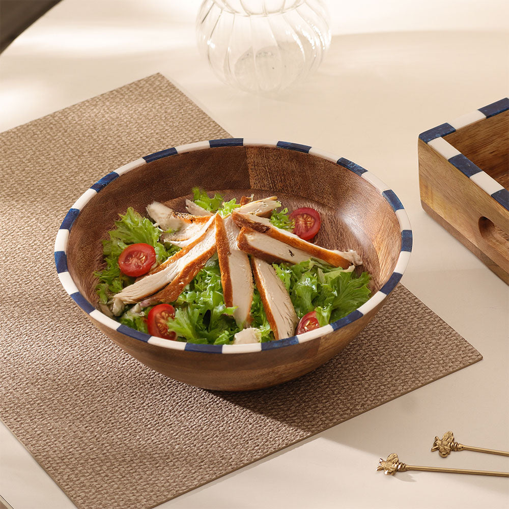 Tala Mango Wood Striped Bowl Large - Blue White