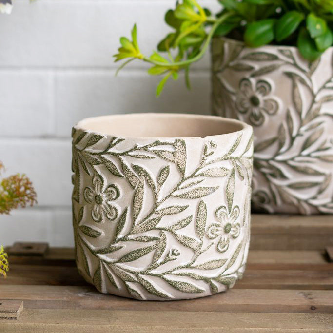 Tao Concrete Planters, Set of 2 - Green Pansy