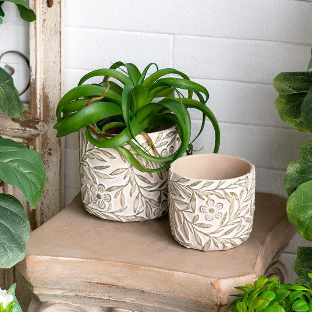 Tao Concrete Planters, Set of 2 - Green Pansy