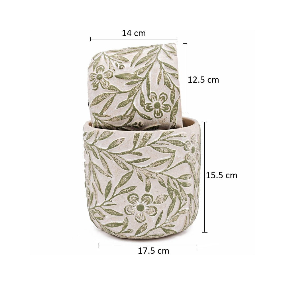 Tao Concrete Planters, Set of 2 - Green Pansy