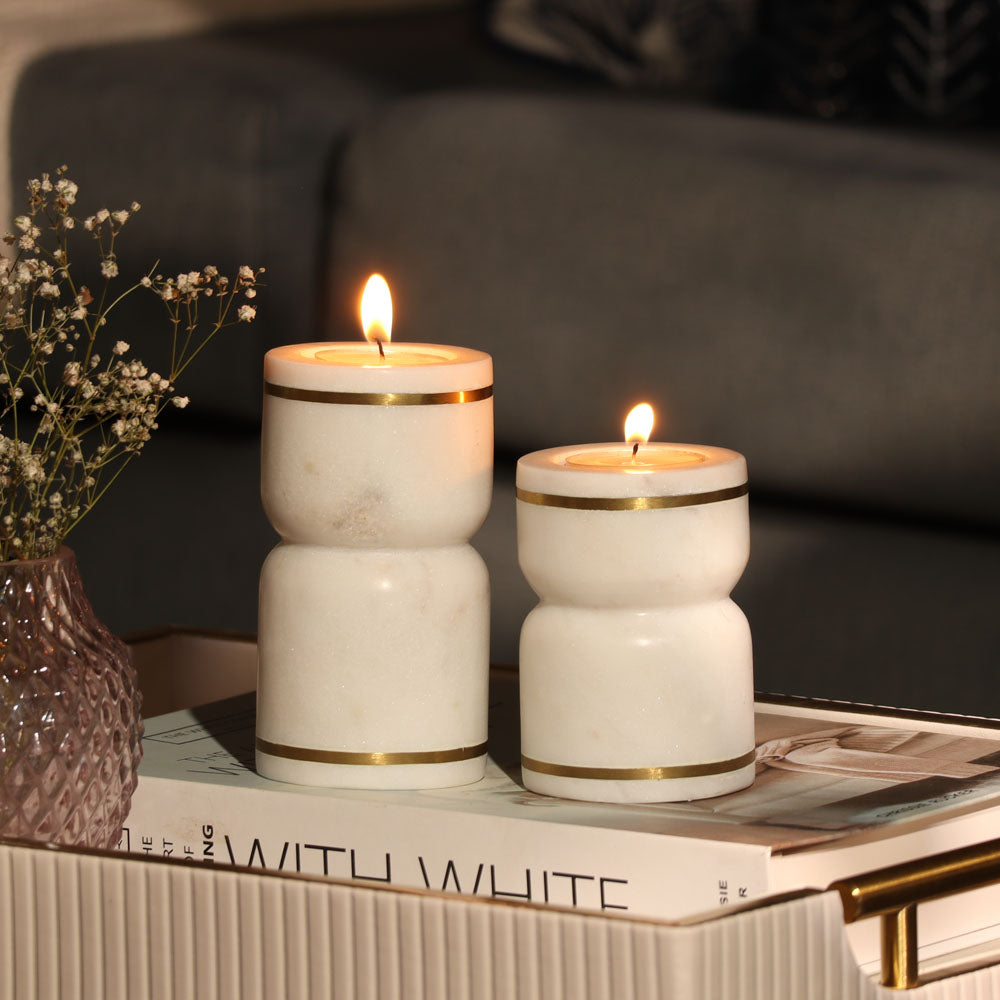 Tarsie Marble Tealight Holders, Set of 2 - White Gold