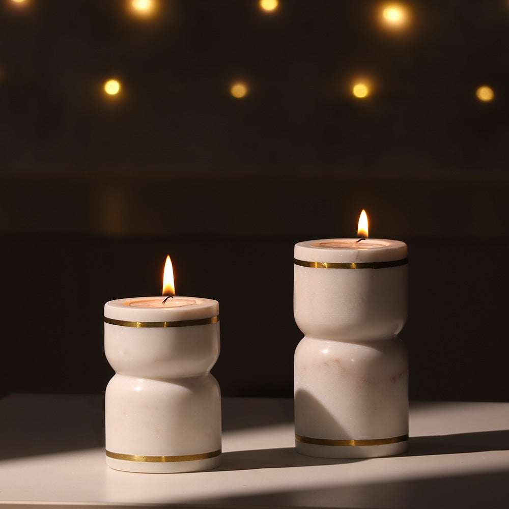 Tarsie Marble Tealight Holders, Set of 2 - White Gold