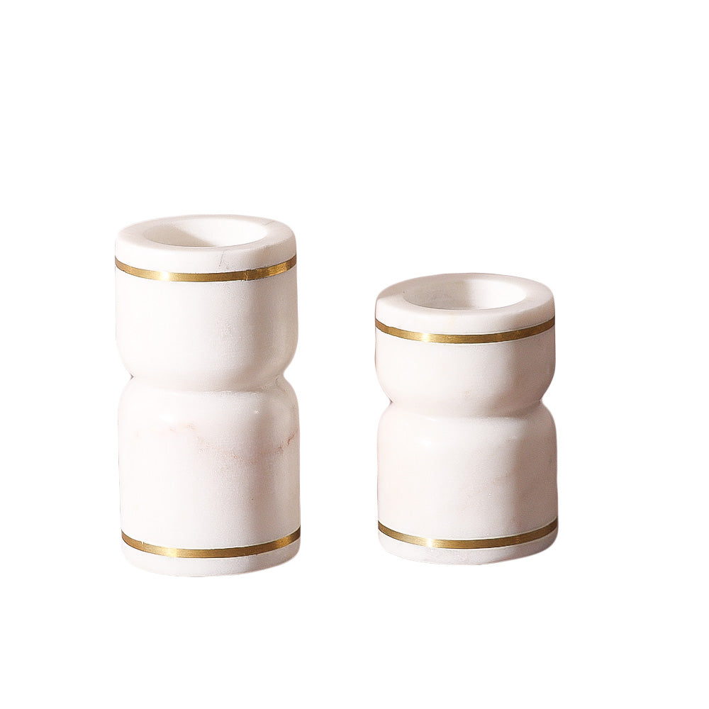 Tarsie Marble Tealight Holders, Set of 2 - White Gold