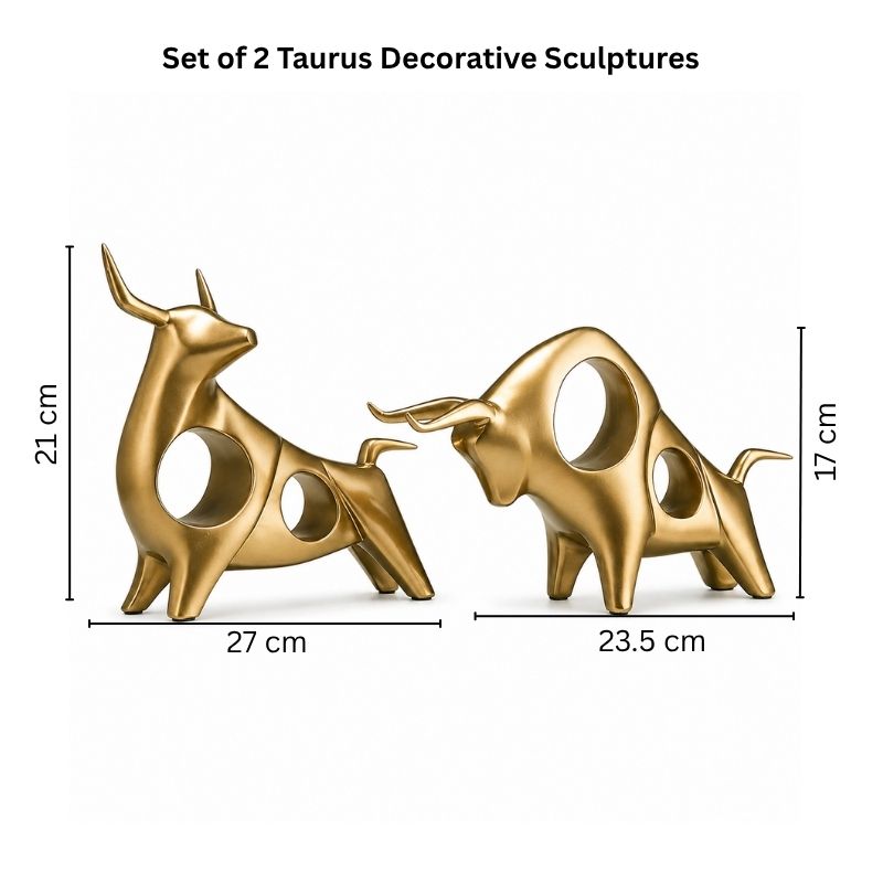 Taurus Decorative Sculptures, Set of 2 - Gold