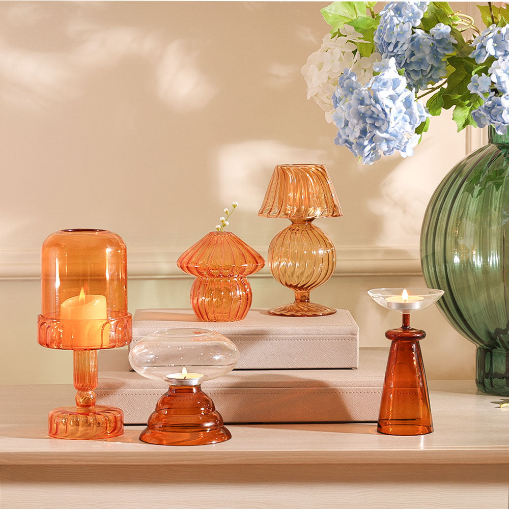 Tavira Glass Tealight Holder Lamp - Ginger