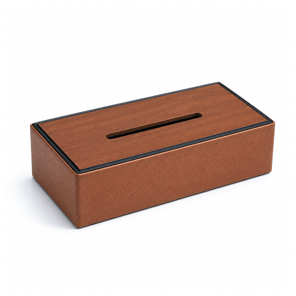 Tavo Tissue Box Holder - Tan Wood
