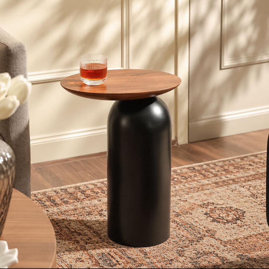 Teloni Wooden Oval Side Table - Natural Black