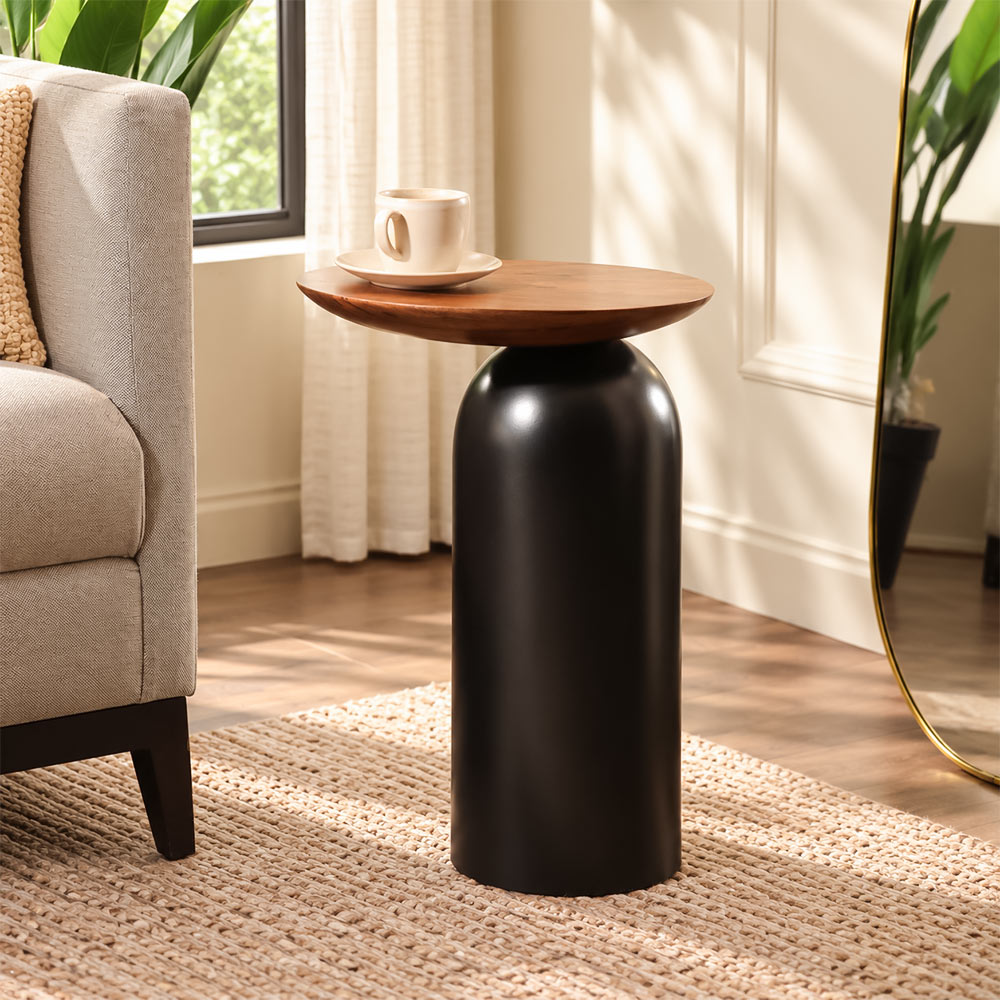 Teloni Wooden Oval Side Table - Natural Black