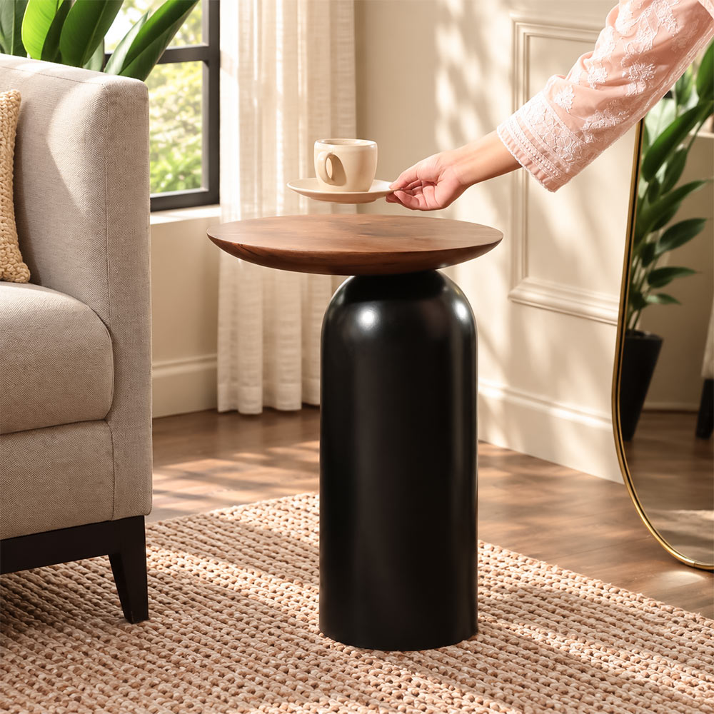 Teloni Wooden Oval Side Table - Natural Black