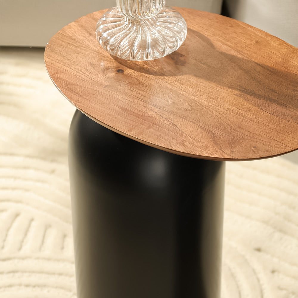 Teloni Wooden Oval Side Table - Natural Black