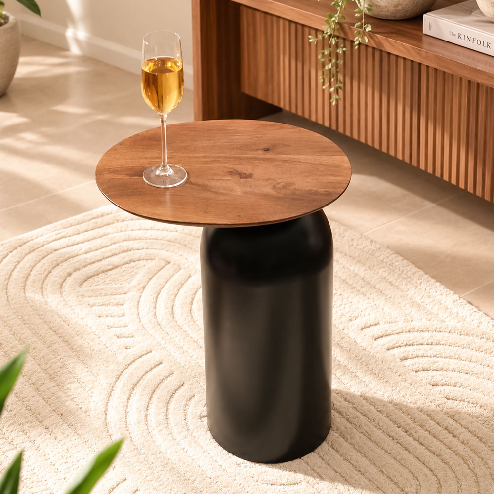 Teloni Wooden Oval Side Table - Natural Black