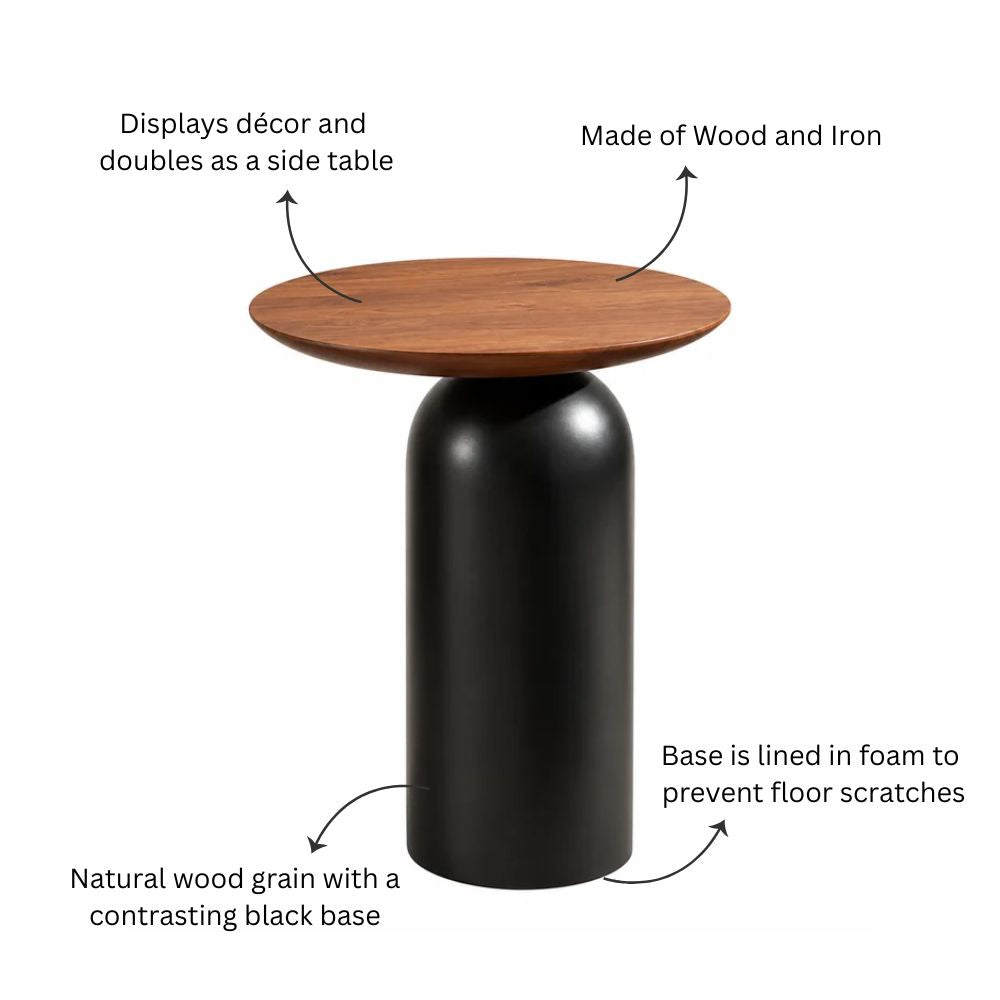 Teloni Wooden Oval Side Table - Natural Black