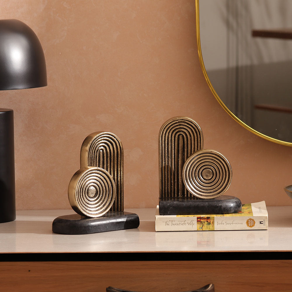 Terrato Metal & Marble Bookends, Set of 2 - Gold Black