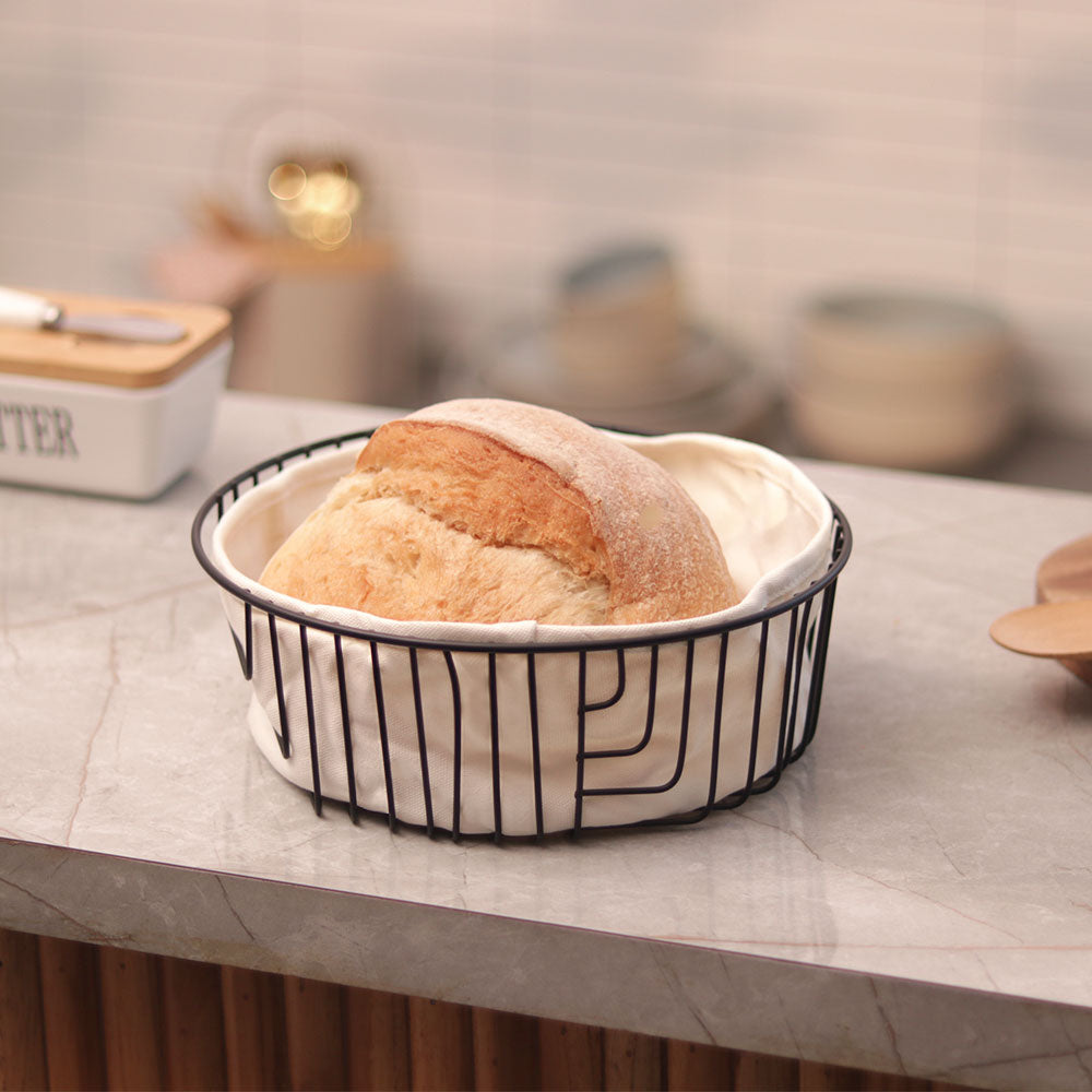 Terri Round Bread Basket with Lining Medium - Black