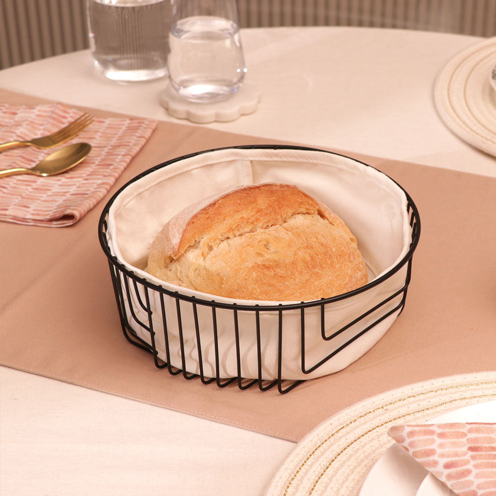 Terri Round Bread Basket with Lining Medium - Black