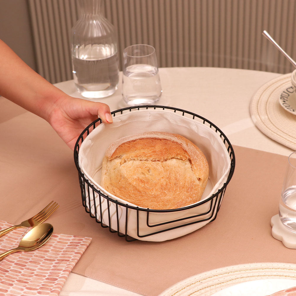 Terri Round Bread Basket with Lining Medium - Black