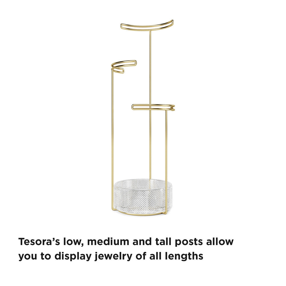 Tesora Jewellery Stand with Glass Bowl - Brass