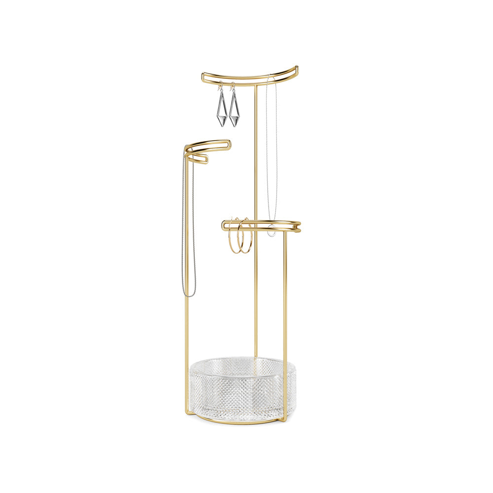 Tesora Jewellery Stand with Glass Bowl - Brass