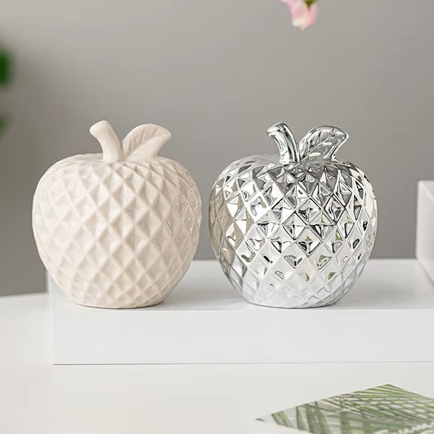 Textured Apple Decorative Sculpture - White