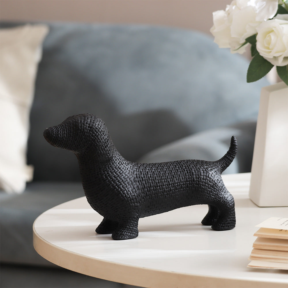 Textured Dachshund Sculpture - Matte Black