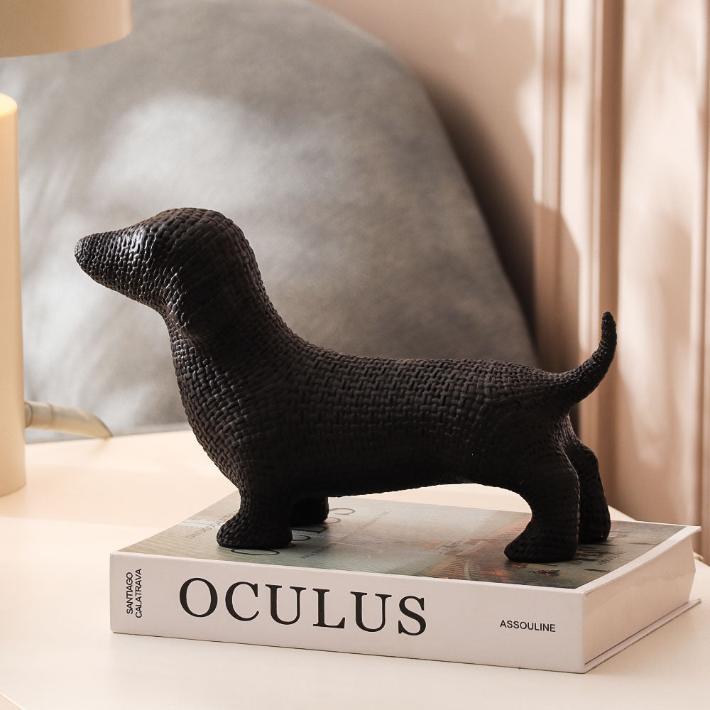 Textured Dachshund Sculpture - Matte Black