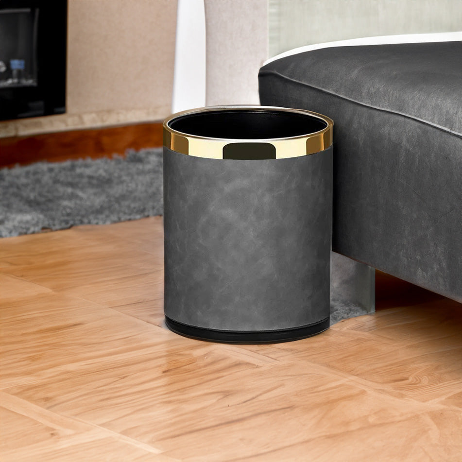 Textured Waste Bin - Grey & Gold