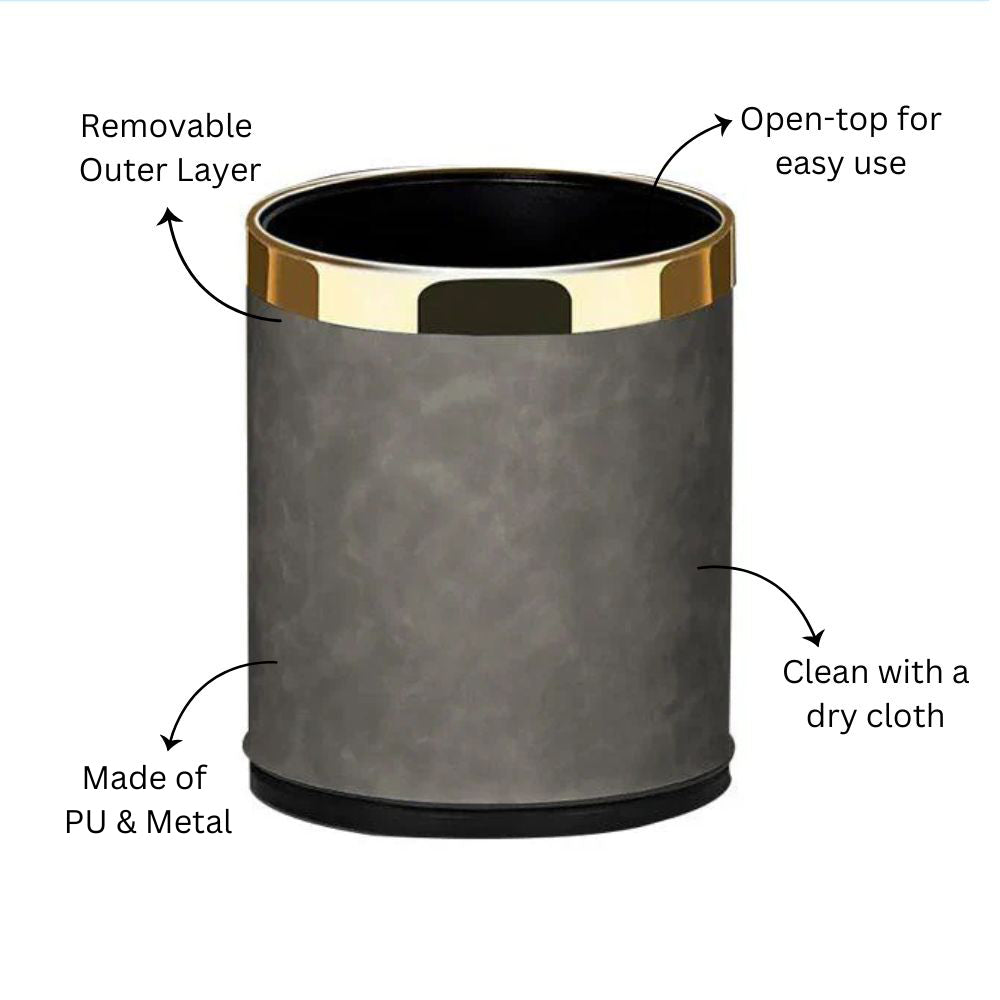 Textured Waste Bin 10L - Grey & Gold