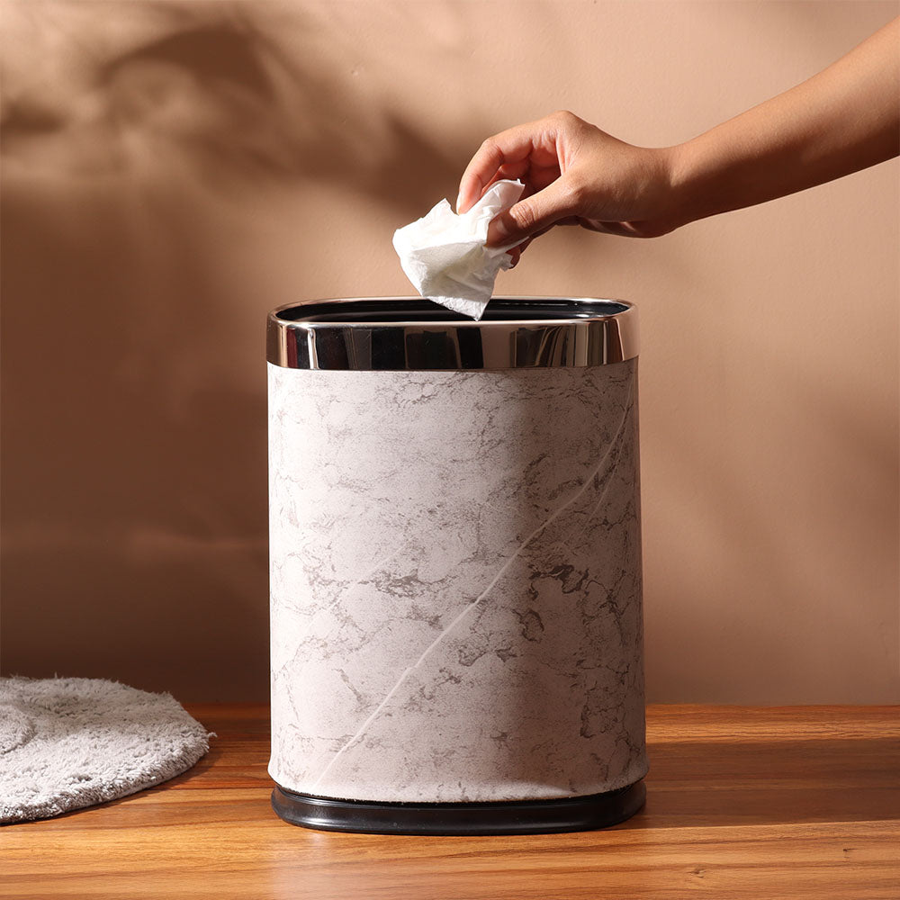 Textured Sqround Waste Bin - Grey & Silver