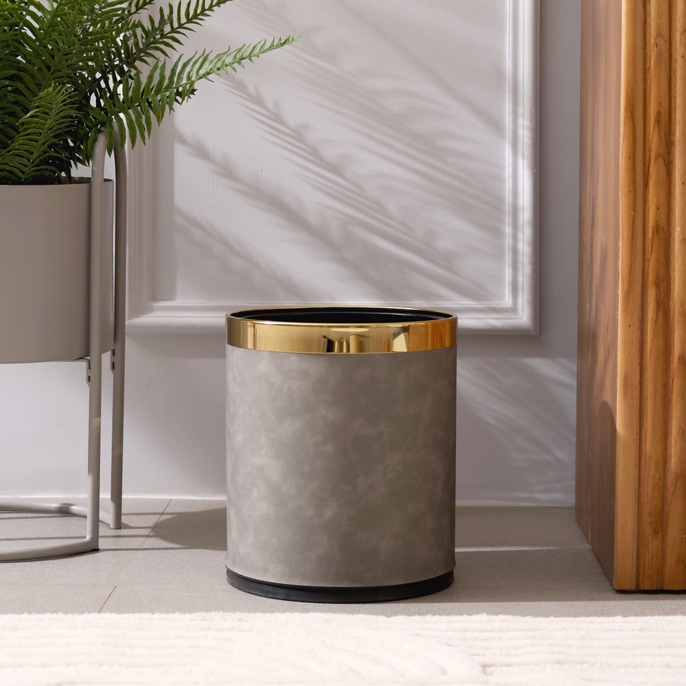 Textured Waste Bin 10L - Grey & Gold