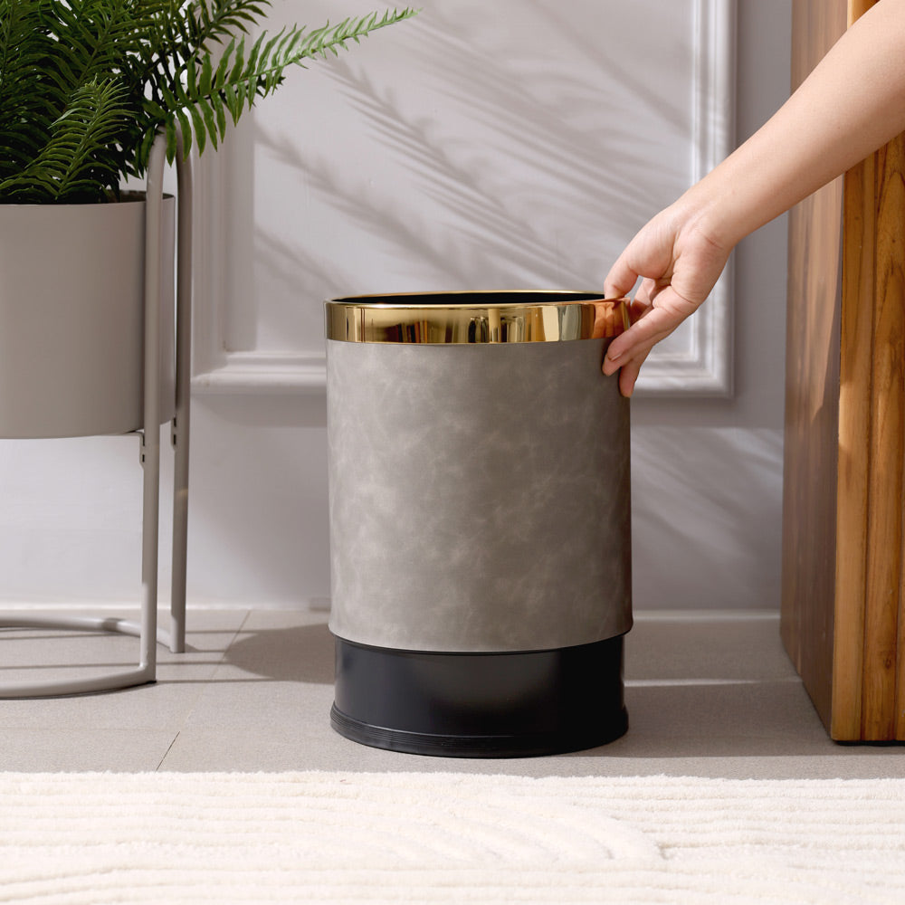 Textured Waste Bin 10L - Grey & Gold