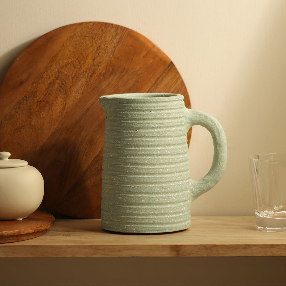 Thalassa Ribbed Water Jug 900ml - Turquoise