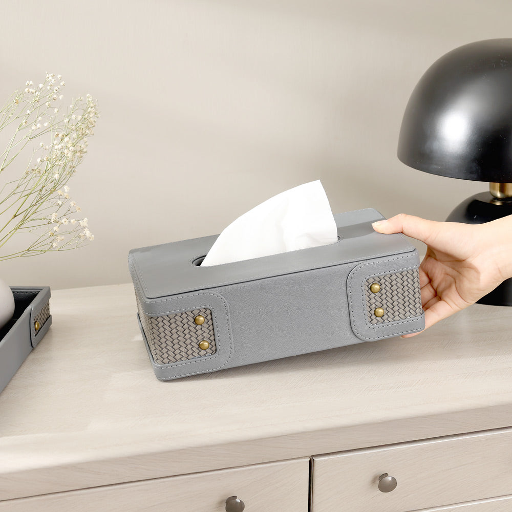 Leah Studded Tissue Box Holder - Dark Grey