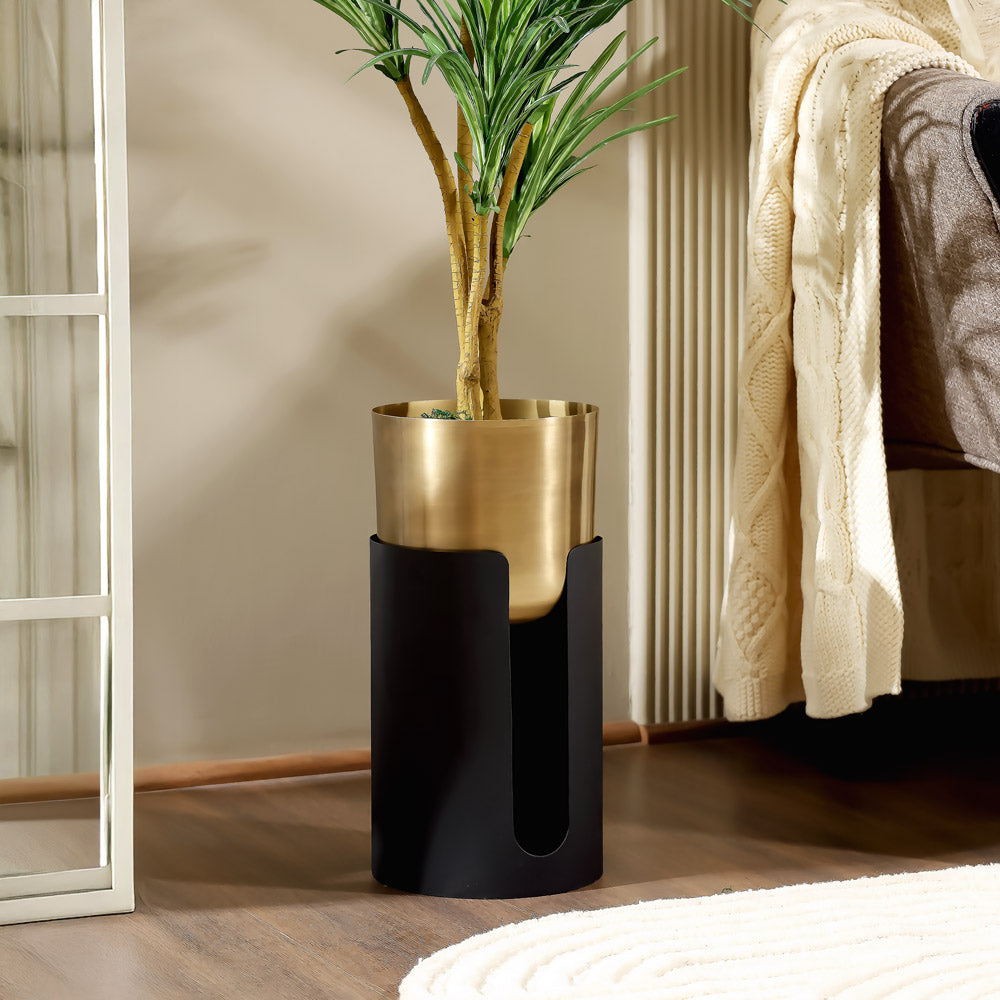 Thea Round Planter with Stand Tall - Gold Black