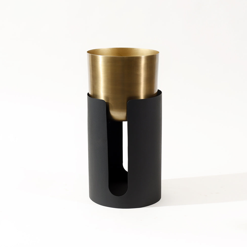 Thea Round Planter with Stand Tall - Gold Black