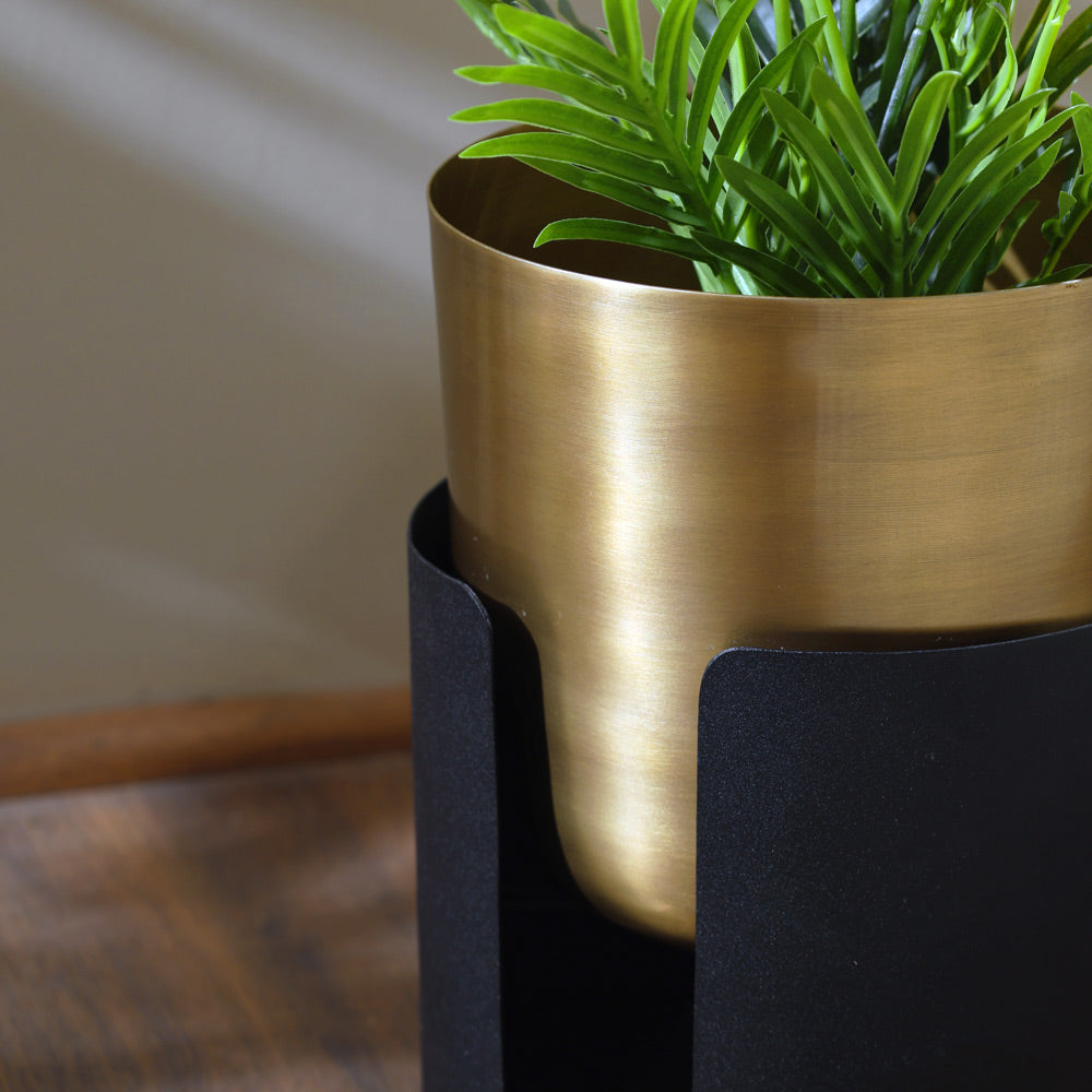 Thea Round Planter with Stand Tall - Gold Black