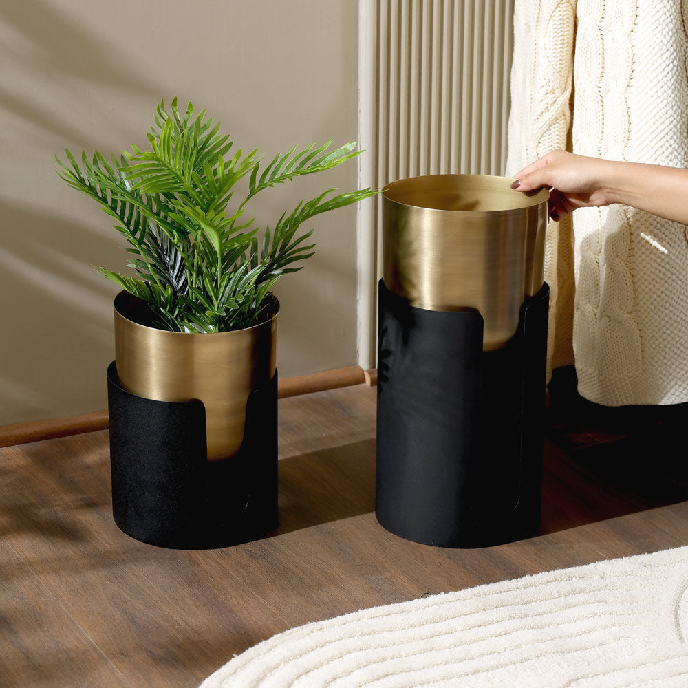 Thea Round Planter with Stand Tall - Gold Black