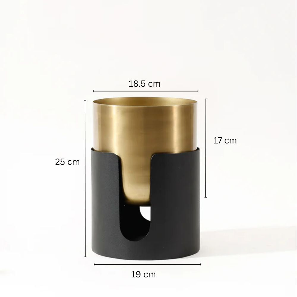 Thea Round Planter with Stand Short - Gold Black