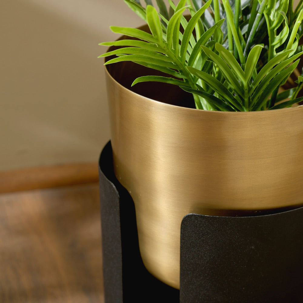 Thea Round Planter with Stand Short - Gold Black