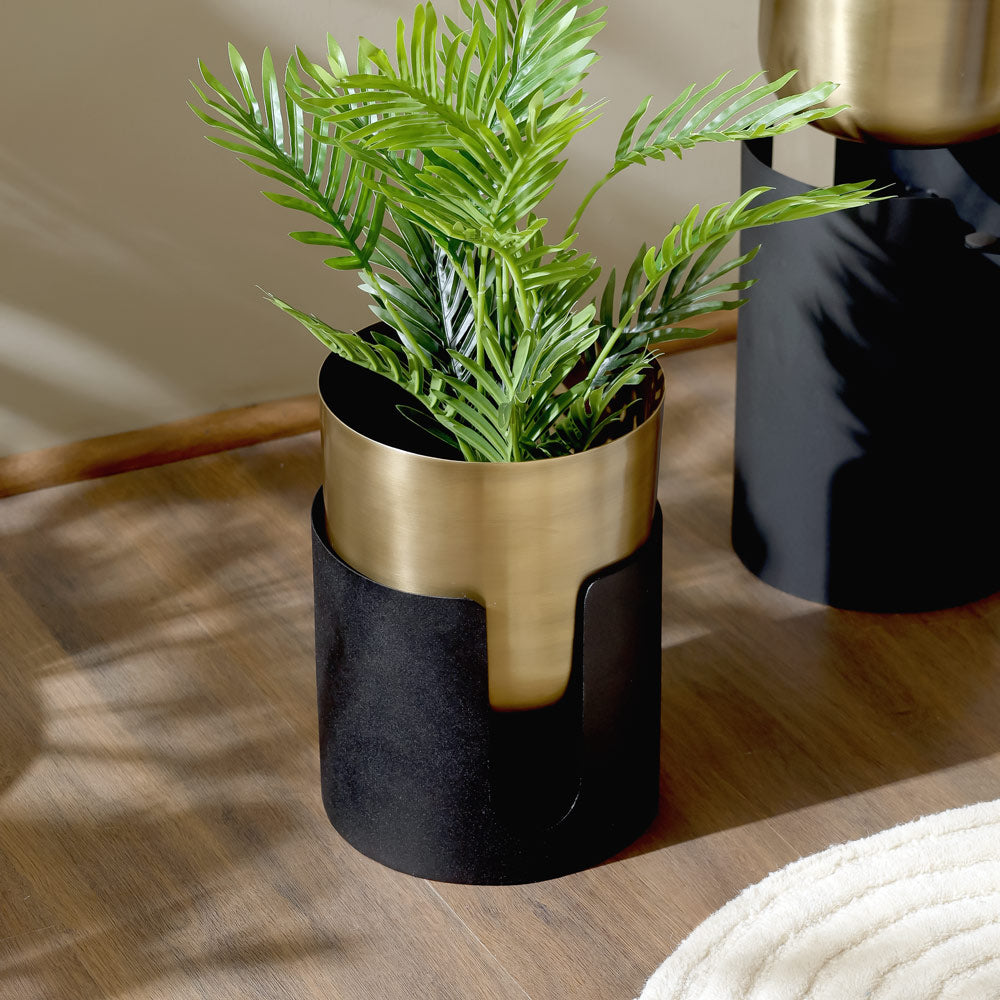 Thea Round Planter with Stand Short - Gold Black